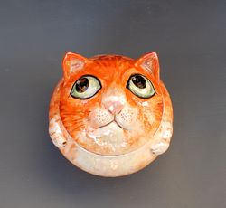 Ceramic pot with lid Cute cat Ceramic sugar bowl Handmade cat figurine gift mom Home decor The cat is looking for a home