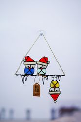 Owl Christmas, Wall hangings, Stained glass, Suncatcher, Holiday ornament
