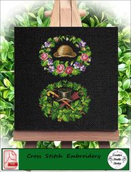 Vintage Cross Stitch Scheme Hat and flowers. Flower cross stitch.