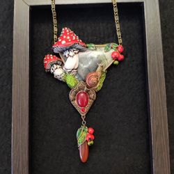 Amanita necklace, Mashrooms Necklace, Polymer clay necklace,Nature Necklace
