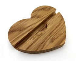 Heart shaped wood tablet stand iPad holder iPhone Desktop organizer Cell phone docking station iPad charging desk stand