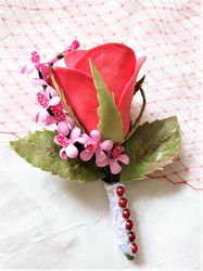 boutonniere, red rose boutonniere, wedding boutonniere, artificial rose boutonniere, fiance boutonniere, red boutonniere