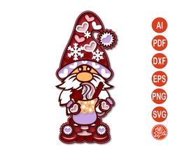 Layered mandala Christmas gnome SVG, DXF Files For Cricut, Gnome cutting template