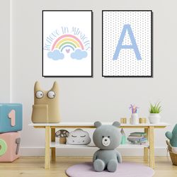 Name Rainbow Art Print for Girls, Personalized Poster Baby Name, personalized initial name print, custom initial print,