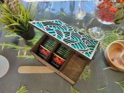 Tea box, handmade tea organizer, box for tea bags, tea bag house, personalized gift for mom, gift for grandma
