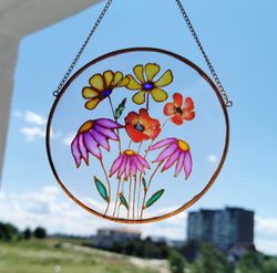 Hanging suncatcher for window stained glass painting