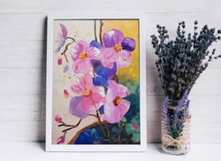 Orchid Painting Floral Original Artwork Purple Flower Art Small Oil Painting  7" by 9"  by ArtMadeIra