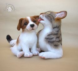 Needle felted toy  Cat and dog, realistic toy, felted animal,puppy
