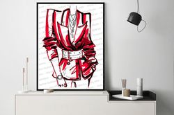 Red jacket poster, Business woman art, fashion sketch