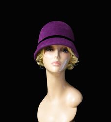 purple cloche hat, 1920s style hat, winter hat, felt hat, cloche hat, vintage