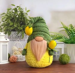 Spring gnome decor, Stuffed lemon gnome, Kitchen decoration, Housewarming gift