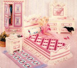 digital | vintage plastic canvas pattern fashion dolls bedroom | plastic canvas 7-mesh | english pdf template