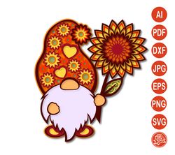 Layered Orange Gnome With Sunflower SVG, Gnome  Files For Cricut