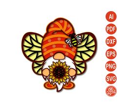 Layered Bee Gnome SVG With Sunflower files for Cricut