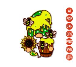 Layered Bee Gnome SVG With Sunflower files for Cricut