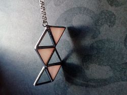Glass geometric pendant, Origami pink necklace, triangular necklace, stained glass cute necklace, transparent pendant