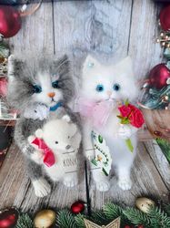 New year gift, Handmade Eco-Friendly Home Decor, Set of Two Cute Kittens, Cat Lover Gift, Stuffed Toy