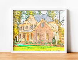 Custom house drawing from photo, house portrait , home decor gift, digital painting