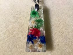 Colourful daisy epoxy resin pendant necklace,women jewellery gifts.