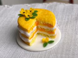 Miniature food for dolls and dollhouses, naked cake with flowers at 1:12 scale