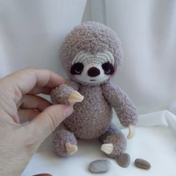 Plush crochet little sloth. Handmade collection sloth. Sloth stuffed animal. Amigurumi  fluffy toy. Nursery decor