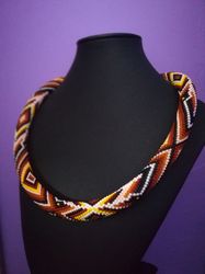 Native American Beaded Necklace , Bead Crochet Rope Necklace