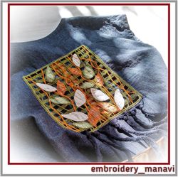 Embroidery FSL design imitation of hemstitching and hand applique.
