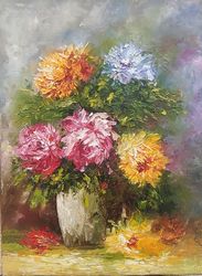 Original oil painting "Sunny Chrysanthemum Flowers".