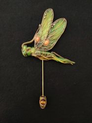 Grasshopper pin, Grasshopper brooch,Green insect pin