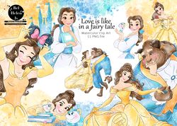 Beauty and the beast , Princess Belle watercolor clip art, prince watercolor, prince download, princess and prince png,