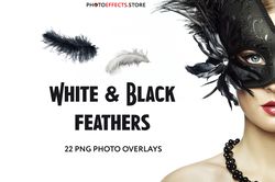 22 White and Black feathers Photo Overlays