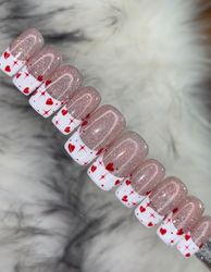 Fake nails Shine French Heart sets by Kira B | Custom nails | Press on nails | Glue on nails