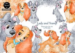 Lady and the Tram watercolor clip art, Lady and the Tramp png, Watercolor clip art, clip art animals