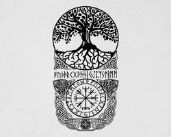 Vegvisir Viking Runic Compass, Yggdrasil Tree, Germano-Norse Mythology, Car Stickers Wall Vinyl Decal Mural Art  Decor