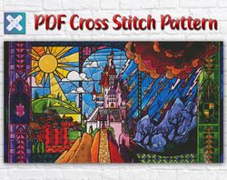 Disney Castle Cross Stitch Pattern / Disney Stained Glass Cross Stitch Chart / Instant Printable Counted PDF Chart