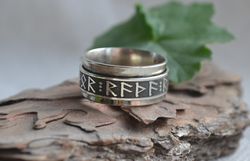 Divination Spinner ring with runes. Norse witch ring. Elder futhark runes ring.