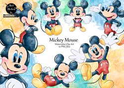 Mickey Mouse PNG, Mickey Mouse clipart, Mickey Mouse watercolor clip art, Mickey Mouse to download, cute animals waterc