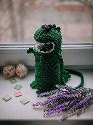 Water Bottle Holder crochet pattern PDF and video tutorial, monster dino, crochet carrier, sling, pouch, cover