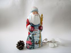 Wooden figure Russian Santa Claus, 6.6 inches tall,Collectable wooden painted, red Santa Claus