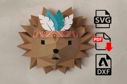 papercraft hedgehog,pdf pattern,dziva papera,studio3 file for plotter,wall paper decor,tribal decor wall decor template