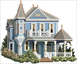 Digital | Vintage Cross Stitch Pattern Victorian Mansion St. Charles Ave | Victorian House | ENGLISH PDF TEMPLATE