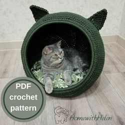 cat bed,crochet cat pattern, pdf format, crochet pattern cat house,detailed instructions with photos