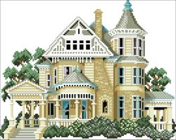 Digital | Vintage Cross Stitch Pattern Victorian Mansion Green Gables | Victorian House | ENGLISH PDF TEMPLATE