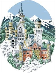 Digital | Vintage Cross Stitch Pattern Neuschwanstein Castle | ENGLISH PDF TEMPLATE