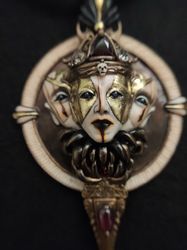 Venetian Mask Jewelry, Antique bronze necklace, Trinity Necklace