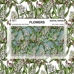 Tulips Flowers Seamless Pattern Sakura Digital Paper PNG Fabric Postcards Sublimation Design Surface Fabric Scrapbooking