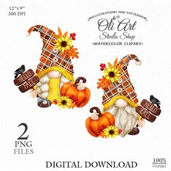 Hello Fall, gnomes digital clipart. Cute characters, digital download