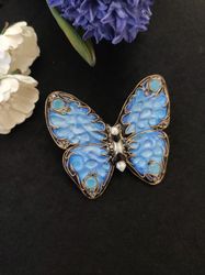 Brooch Butterfly Blue Morpho, butterfly effect, exclusive edition blue, Butterfly