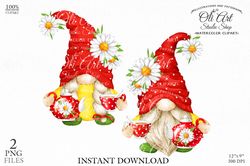 Clipart Tea and gnomes. Gnomes and daisies. Chamomile tea. Download clipart