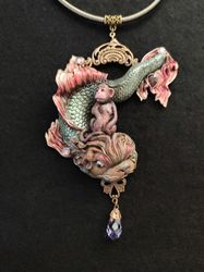 Art Nouveau Necklace Monkey on a Dolphin based on an engraving by Gustav Dore